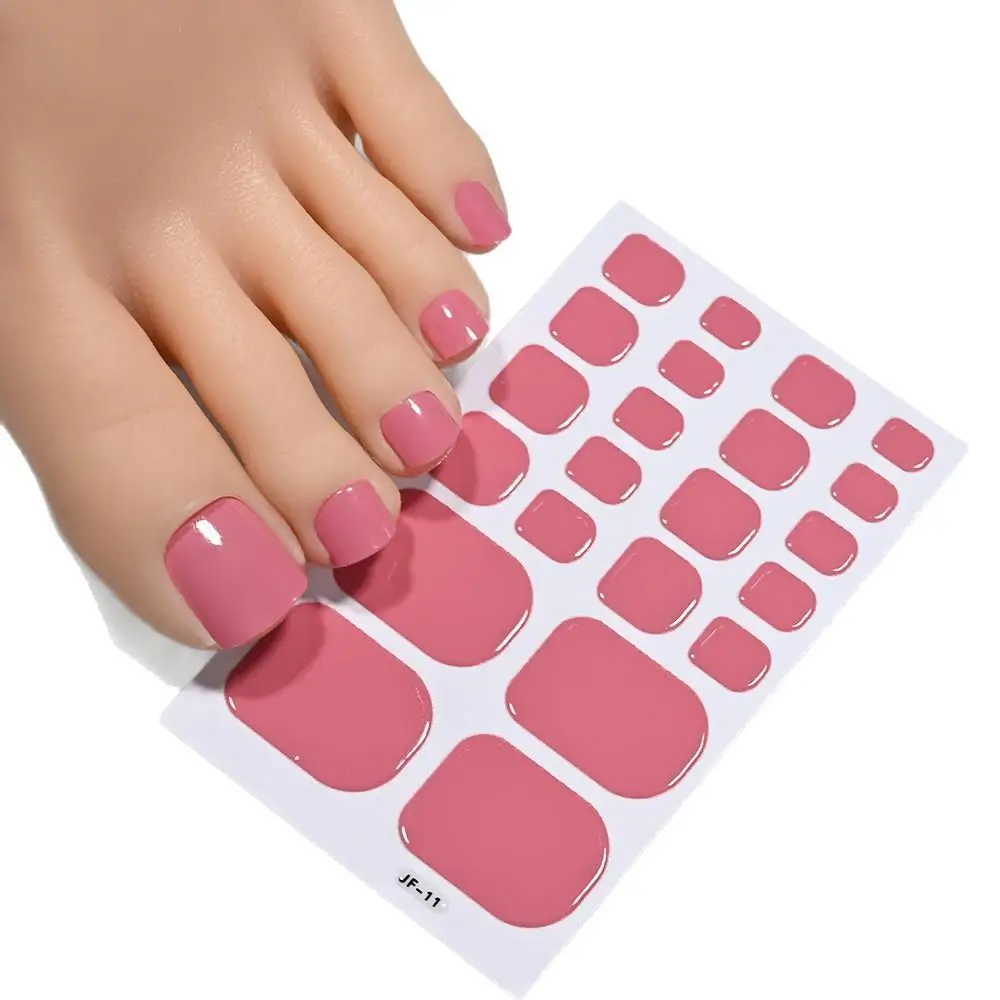 22tips Solid Bake Free Gel Toe Nail Strips Naked Color Red Pink Black Adhesive Gel Polish Nail Stickers DIY Pedicure Manicure