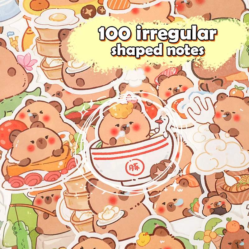 100Sheets Cartoon Capybara Sticky Notes Creative Convenience Book Cute Multifunctional Planner Stickers Stationery Student Gifts