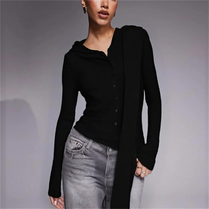 

Women's Rib Knit Jacket Trendy Sexy Scarf Autumn 2025 Fashion Knitwear Casual Long Sleeve Outerwear for Ladies