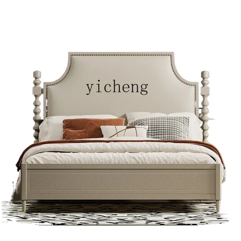 

ZF Light Luxury Bed Master Bedroom Modern Minimalist Double Bed Bedroom Solid Wood High Back Bed