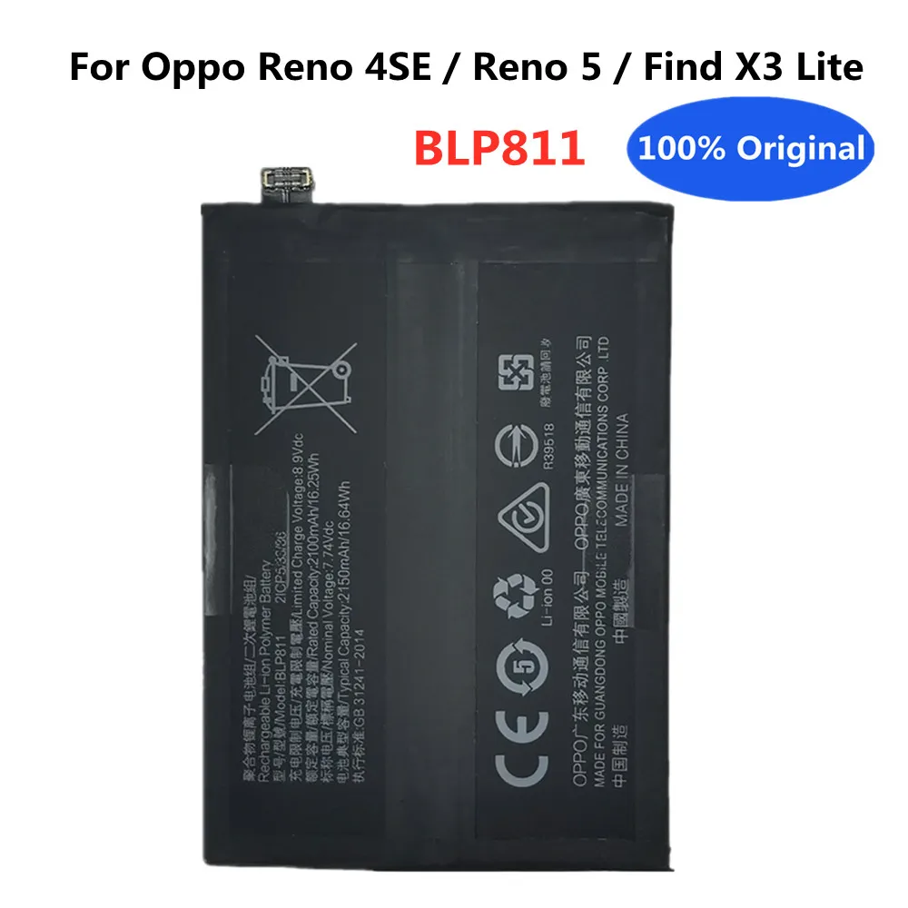 

New 100% Original BLP811 Battery For Oppo Reno 4SE / Reno 5 / Find X3 Lite High Quality Replacement Phone Battery 4300mAh