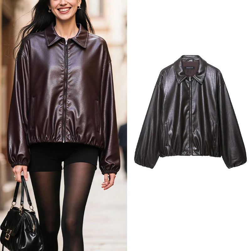 

Женская модная куртка-бомбер с застежкой-молнией и многослойной планкой для повседневных поездок и повседневной одежды Trafizaran