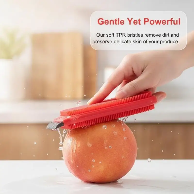 Double-sided TPR Dish Cleaning Brush Ergonomic Grip Non-Scratch Scrubber for Fruits Vegetables Kitchen Dish Pot Sink Use