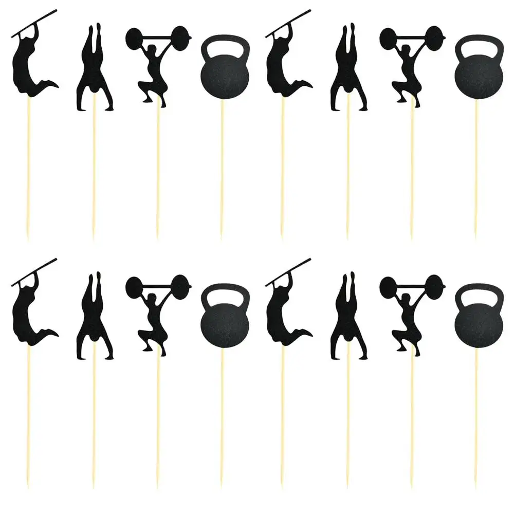 

Cake Toppers Gym Theme Workout Party Supplies Black Bamboo Cupcake Adornment Fitness Dessert Cake Decor Environment Friendly