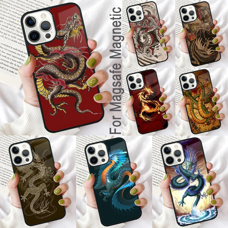 Legendary Chinese Dragon Magnetic Soft Phone Case for iPhone 16 Promax 15 Pro 13 14 Plus 11 12 Mini MagSafe Coque