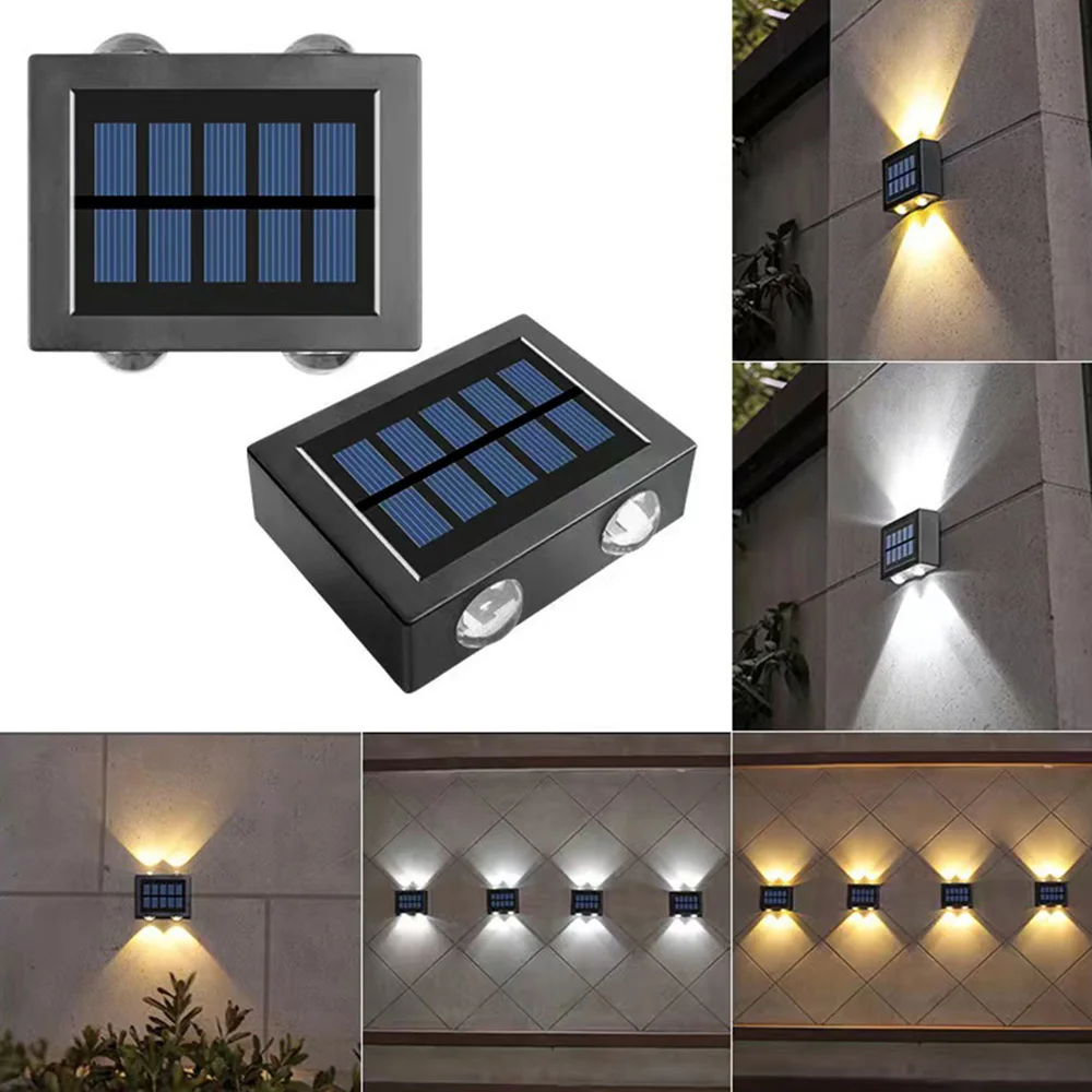 4LED Solar Wall Lamp Outdoor Waterproof Solar Powered Light UP and Down Illuminate Home Garden Porch Yard Decoration