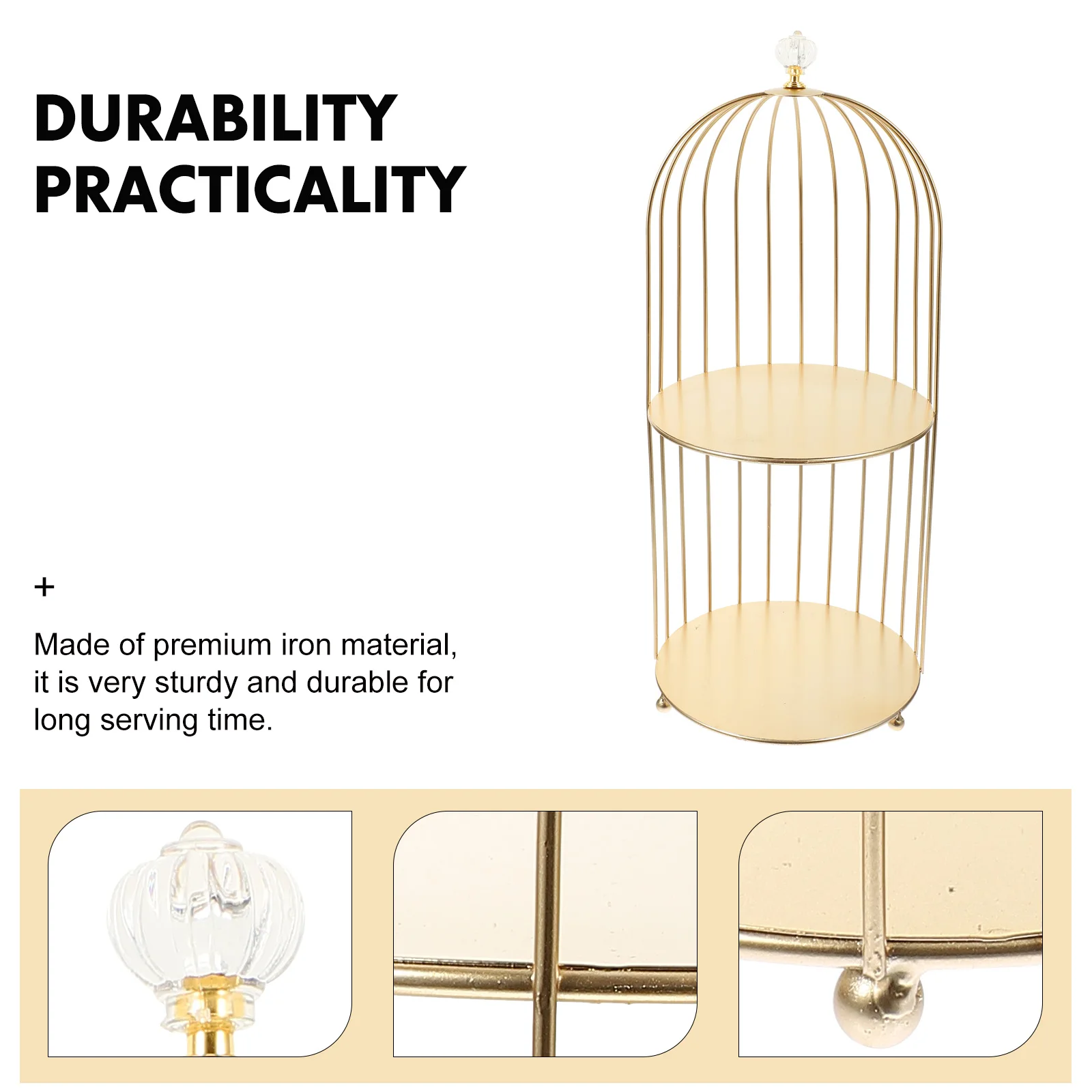 2 الطبقة كعكة حامل قفص الطيور تصميم متعدد الوظائف حامل الحلوى المنظم لحفل الزفاف محور الحديد ماكياج