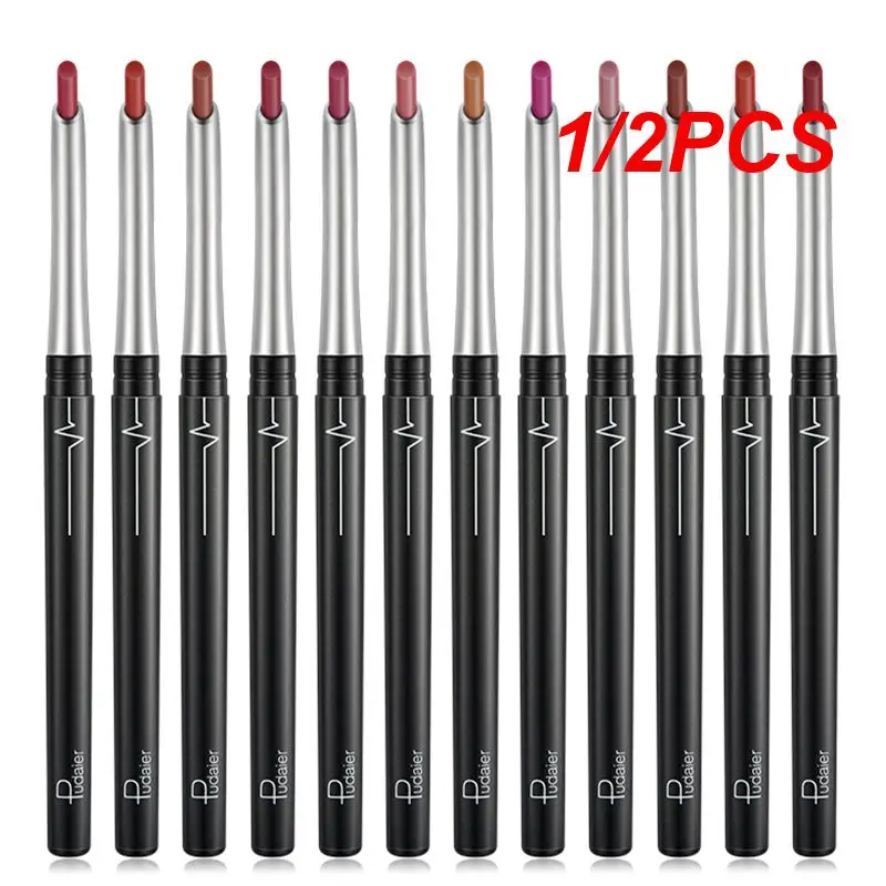 1/2PCS Lip Liner Pencil Rich Color High Color Rendering Lipstick Lips Makeup Lipliner Matte Waterproof 2-in-1 Moisturizing