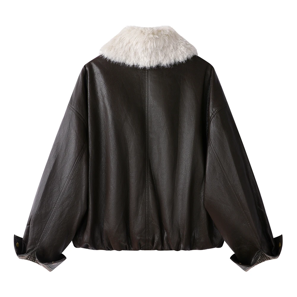 Giacca da donna foderata in pelliccia sintetica da donna Cappotto invernale oversize in PU Caldo colletto in peluche spesso Capispalla Streetwear Stile Moto