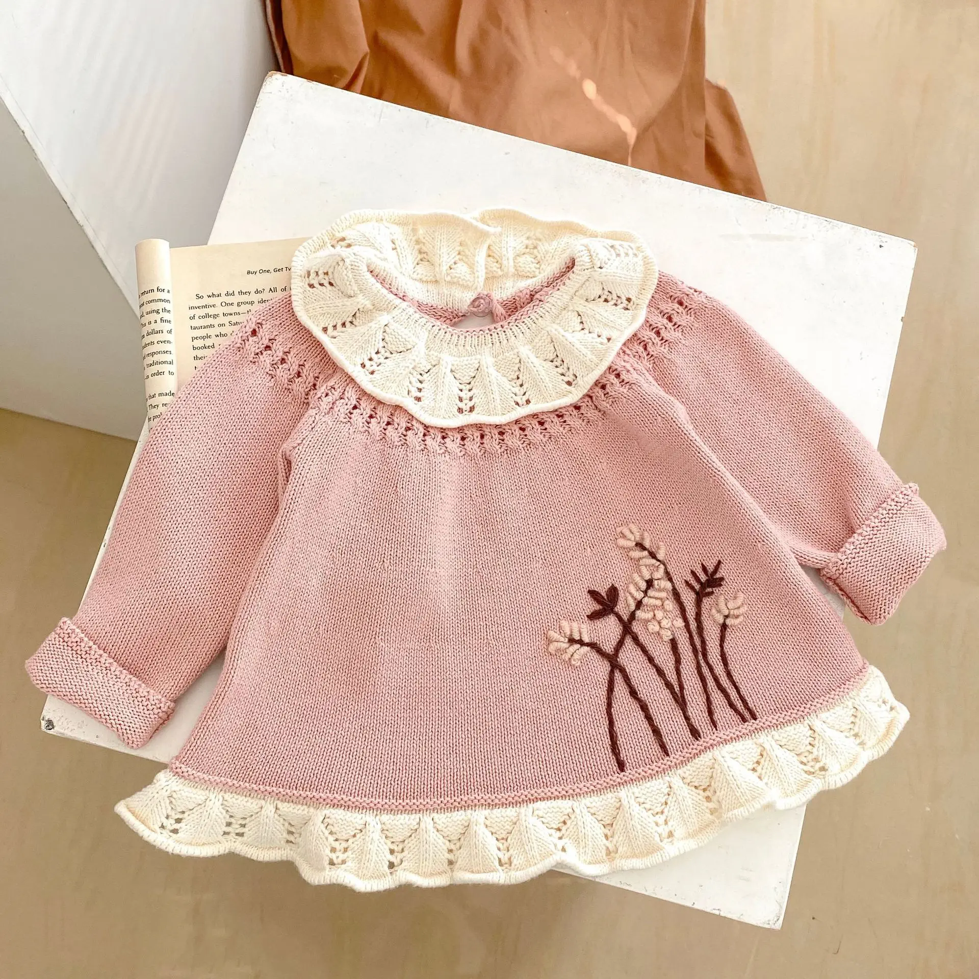 2024 Autumn Infant Baby Girls 2PCS Clothes Set Cotton Knitted Long Sleeve Tops Flounce Pp Shorts Suit Toddler Girls Outfits