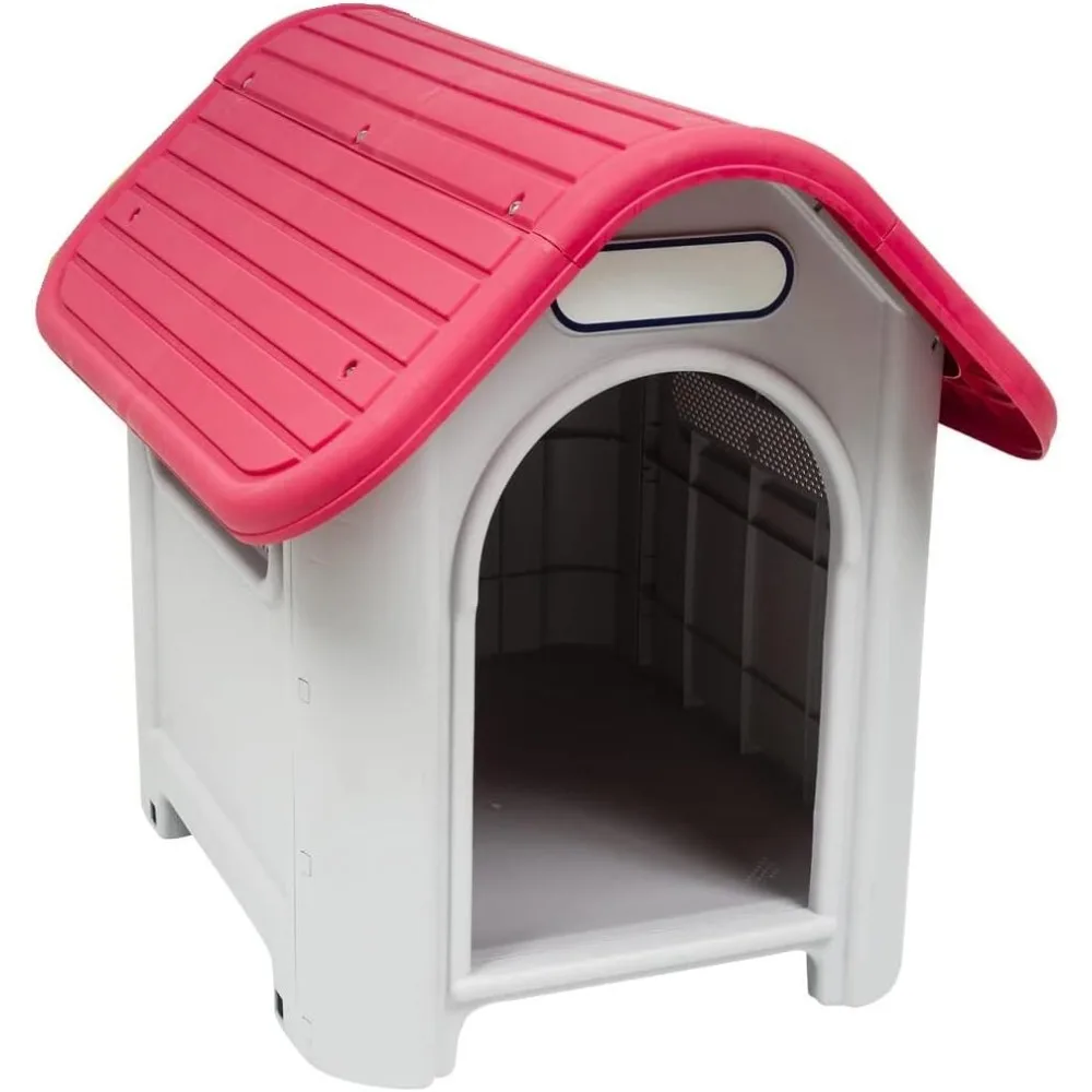 

Indoor Outdoor Dog House Small to Medium Pet All Weather Doghouse Puppy Shelter (RED TOP)