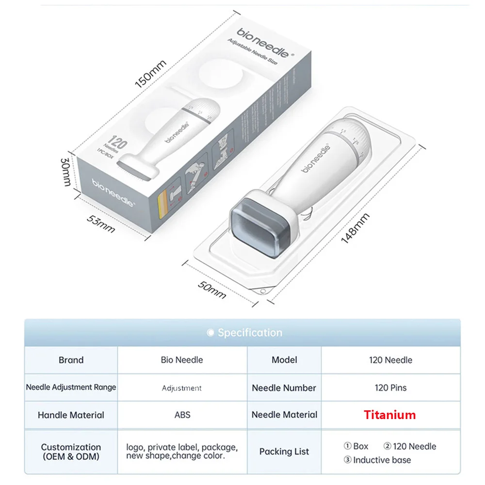 Aiguilles originales réglables pour soins de la peau du visage, tampon Derma Microneedling, repousse des cheveux, 120 broches