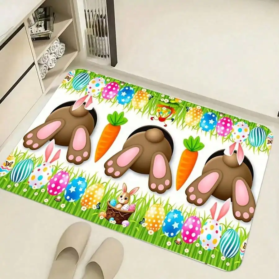 Easter Bunny Butt Door Mat - Funny Rabbit & Egg Pattern Rug, Non-Slip Entrance Mat for Home, Spring Decor, Multiple Sizes