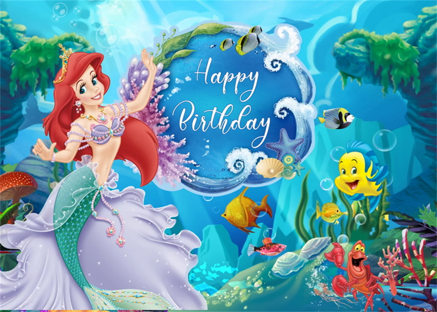 Disney Princess Mermaid Theme Photography Background Decoration Under the Sea Children Girl Birthday Party Favor Backdrop Supply