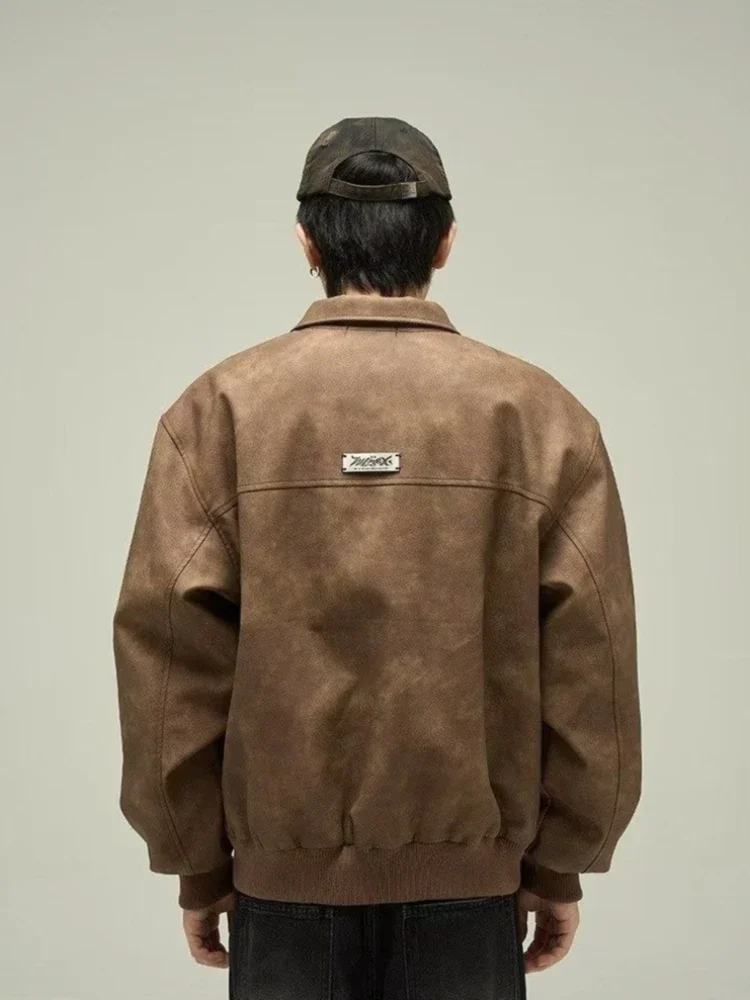 

Classic Retro Leather Jacket for Men Women Brown Maillard Color Oversized Biker Coat Couple Version​