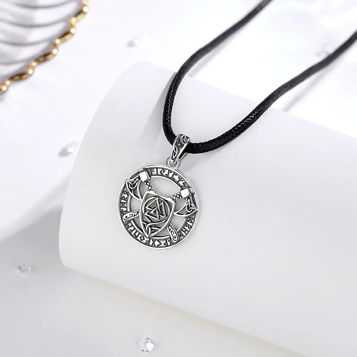 Eudora 925 Sterling Silver Nordic Viking Pattern Knot Pendant Necklace Norse Viking Axe Shield Amulet Jewelry for Man Women Gift - view 4
