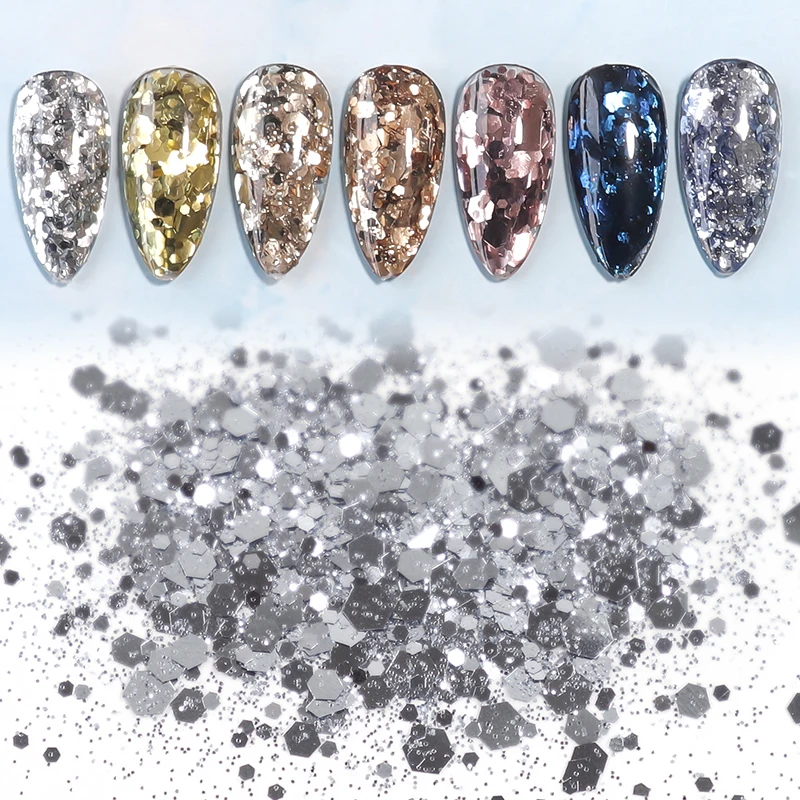 Ausverkauf! 50 g glitzernde bunte Flocken, Nagelkunst-Pailletten, glänzender gemischter holografischer Glitzer, DIY-Handwerk, Körperkunst, Augenzubehör – Detail 7