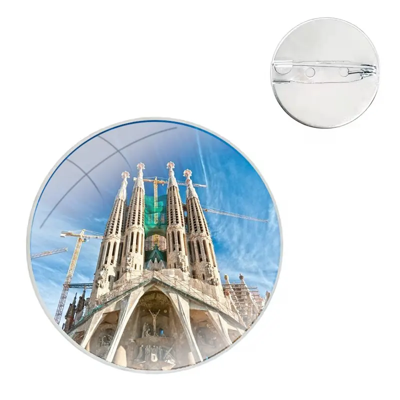 Roman Catholic Cathedral Landscape Spain Scenic Spots Pins Badge Metal Brooches For Clothes Backpack Decoration gift