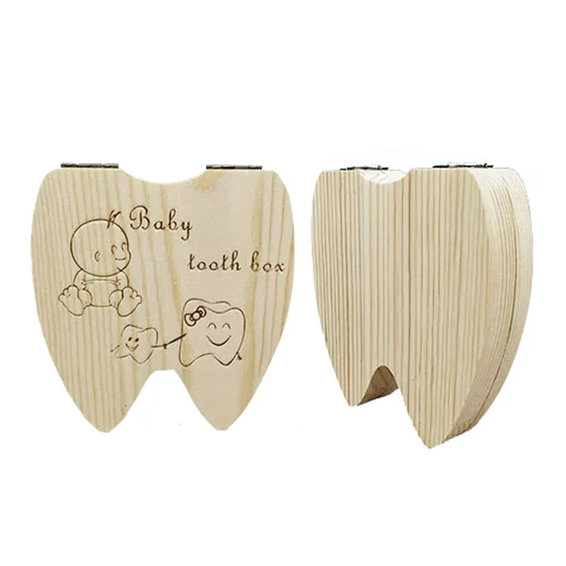 Wooden Baby Tooth Box English/ Spanish Deciduous Teeth Storage Case Baby Teeth Collect Souvenirs Gift Keepsakes for Boys Girls