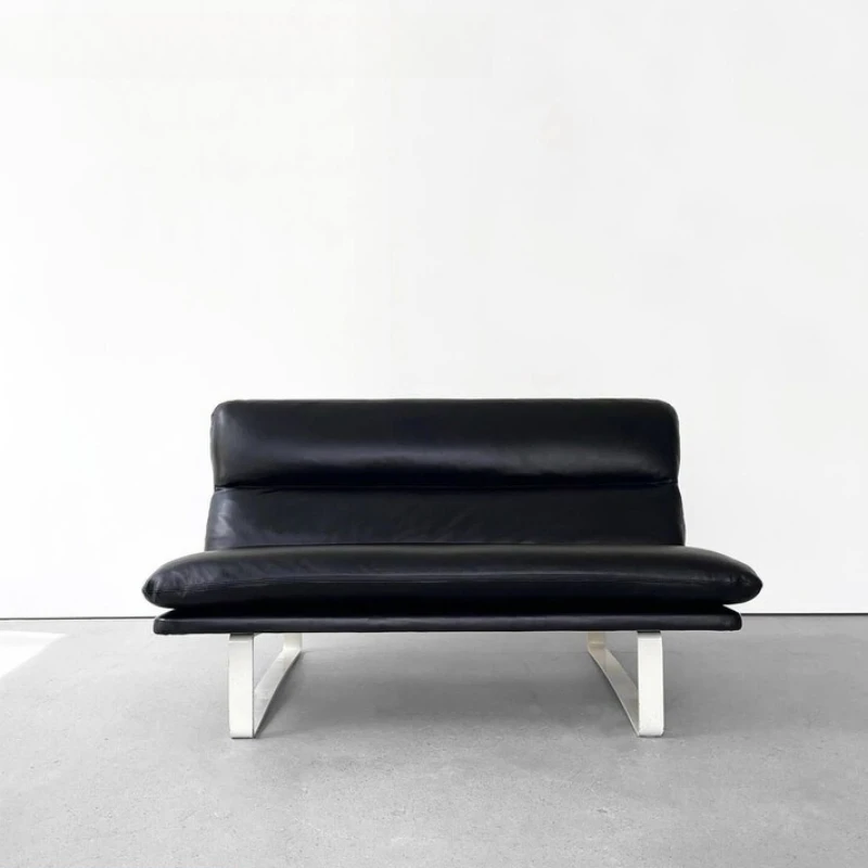 Niche double sofa, industrial style, black and white contrasting colors, cold minimalism, no armrests