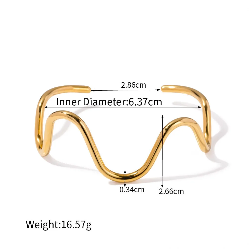 Stainless Steel PVD 18K Gold Plated Tarnish Waved Bangles For Woman Jewelry Wholesale Trendy