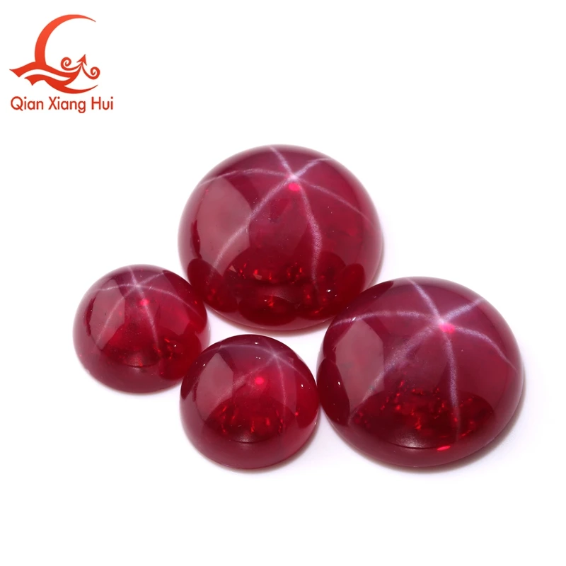 Round Cabochon Flat Back Lab Grown Star Ruby inclusion Loose Gemstone Star Effect Pigeon Blood Red Star Smooth Non Faceted Stone