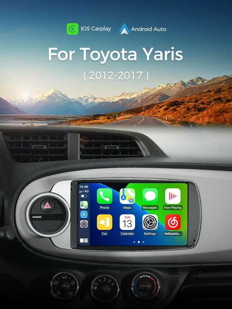 Ainavi Autoradio Voor Toyota Yaris 2012 2013 2014 2015 2016 2017 Android 13 Auto Draadloze Carplay 4G IPS Auto multimedia DSP 2 Din - afbeelding 2