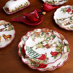 Christmas CeramicTableware Set High Grade Underglaze Colored Western Dining Plate Festival Dinner Party Cutlery Decorative Plate