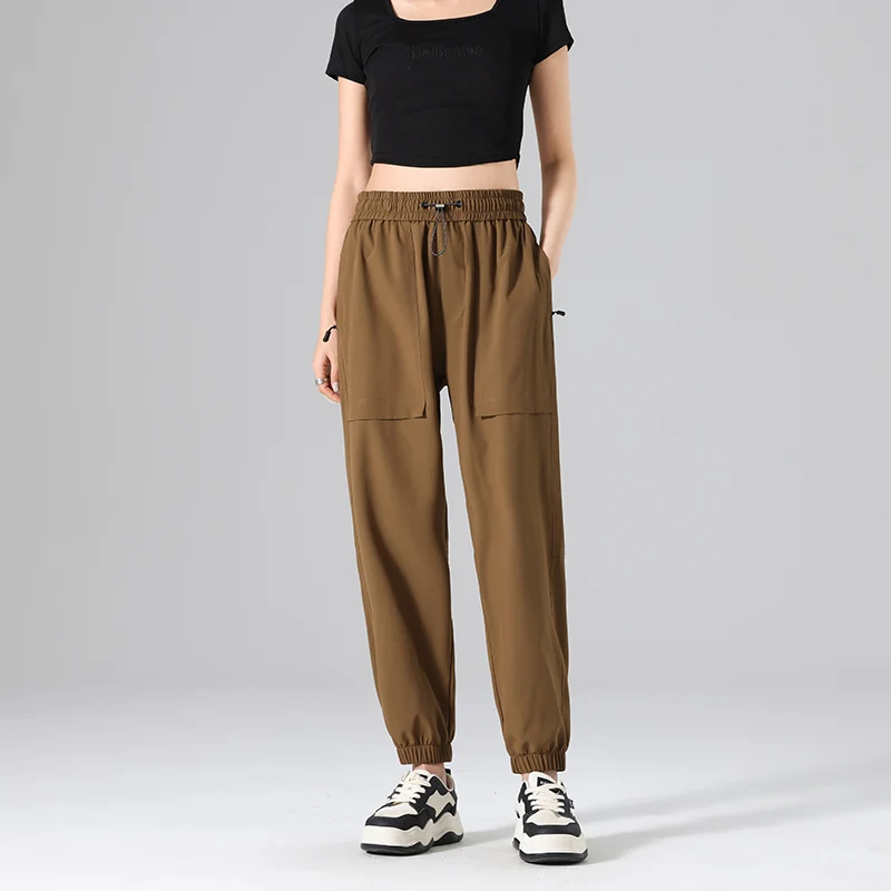 New Women'S Spring Thin Summer Trendy Ice Silk Loose Casual Work Pants Korean Edition Fashion Versatile Sports  9-Point Trousers