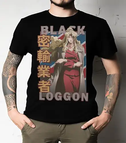 Balalaika Black Lagoon Burakku Ragun Retro Blue Red Design T-Shirt ALL SIZE