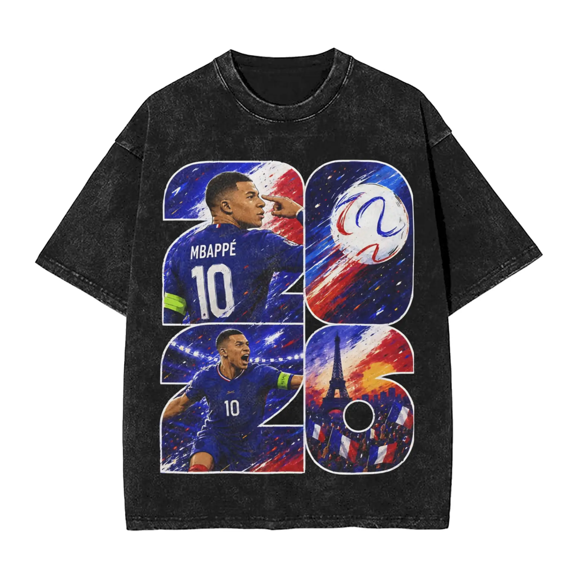 Washed T Shirt Mbappes Soccer Hip Hop T-Shirt Harajuku 2026 Football Streetwear 100% Cotton Printed Tops Tee Shirt for Men Women