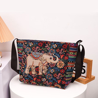 Ethnic Style Handbag Vintage Elephant Embroidery Large Capacity Cloth Bag Animal Shoulder Bag Fashion Personality Tote Bag