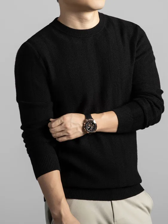 

Autumn Winter Men's Knitted Long Sve round Ne Comfortable Warm Top Faionable Basic Sle Casual Busin Wear