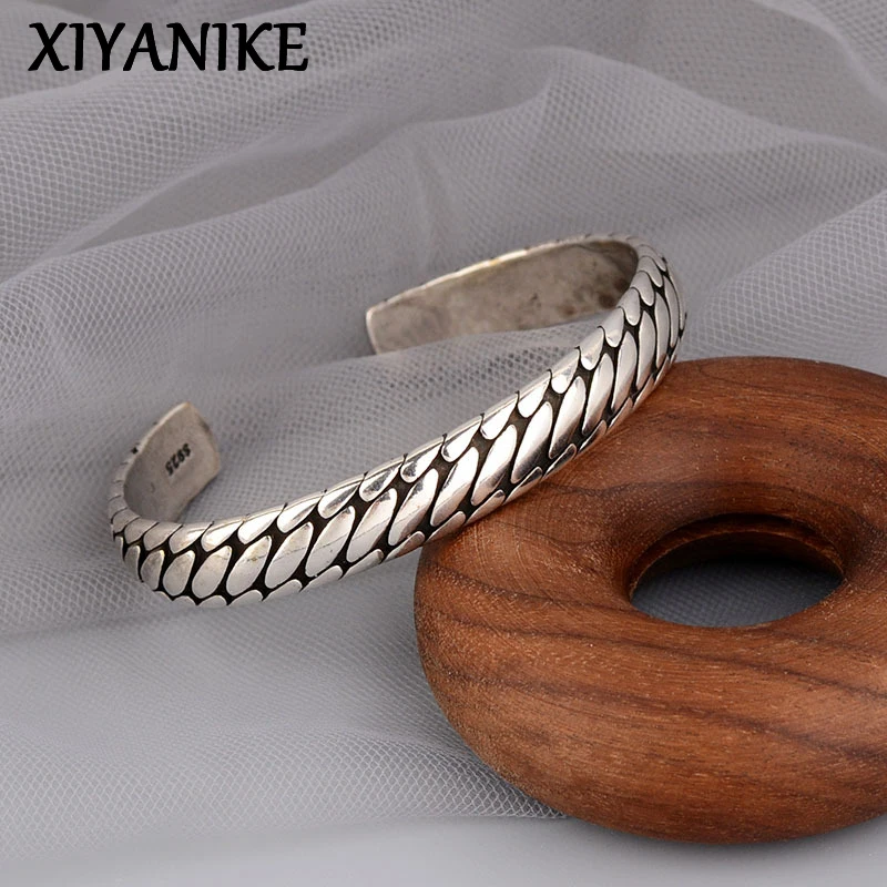 

XIYANIKE Silver Color Retro Oval Pattern Open Bracelet For Women Minimalist Style Tai Silver Jewelry Couple Gift Dropshipping