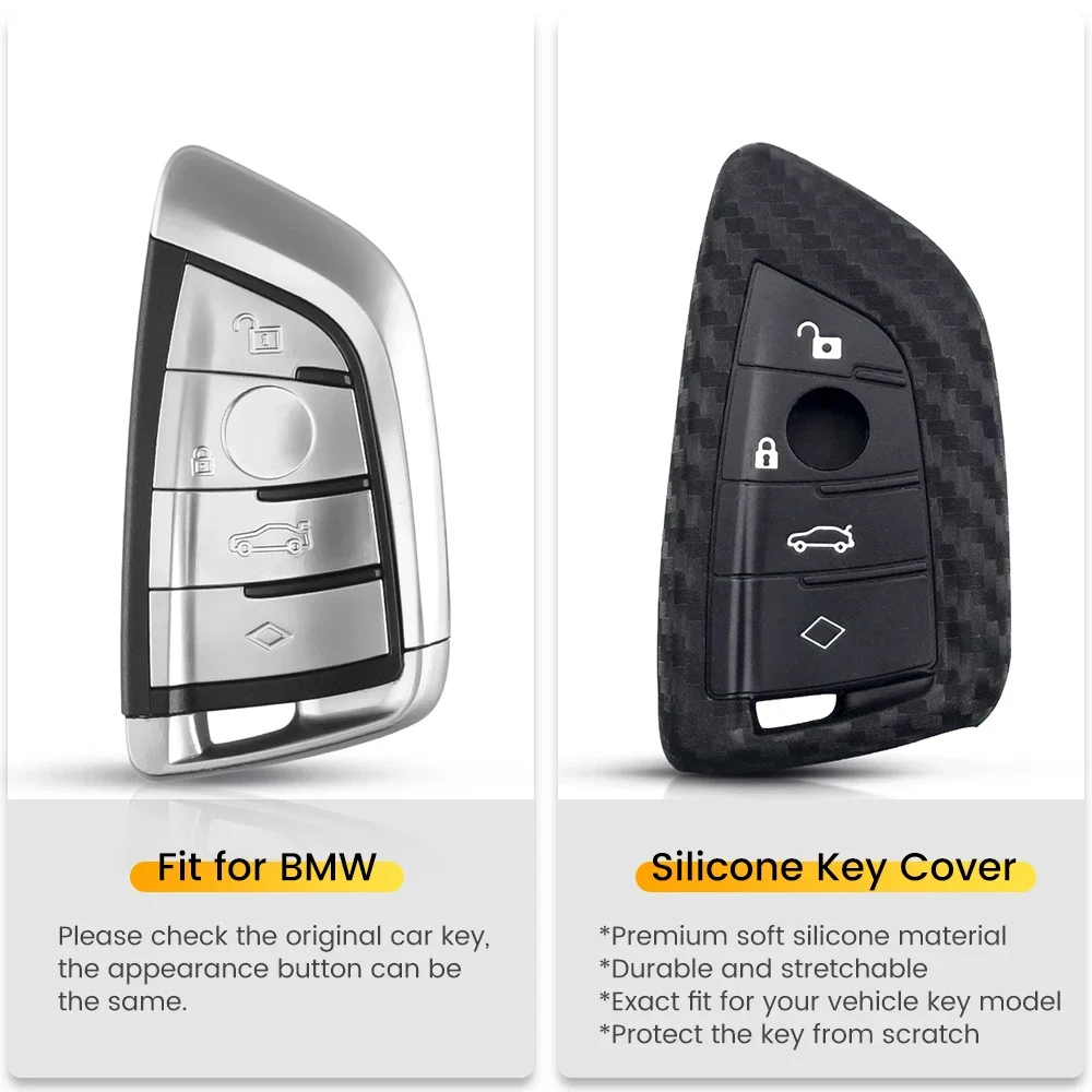 KEYYOU For BMW X1 X3 X4 X5 X6 F15 F16 F48 G30 G38 525 540 740 1 2 5 7 Series 218i Carbon Fibler Silicone Key Protector Case