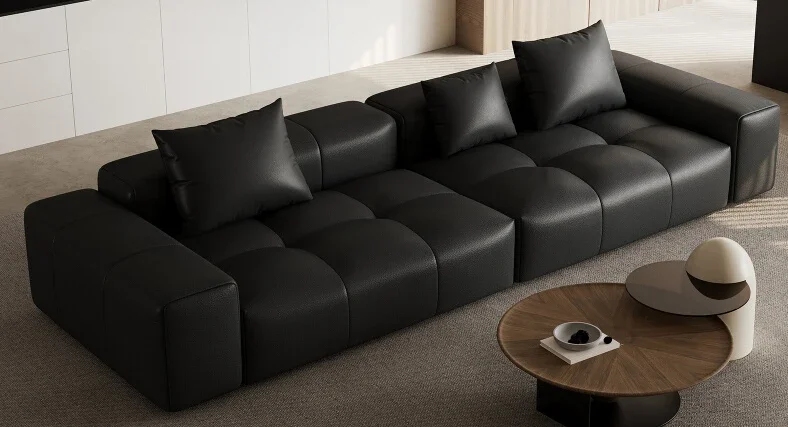 Italian minimalist pixel sofa module full leather villa large flat floor living room straight row