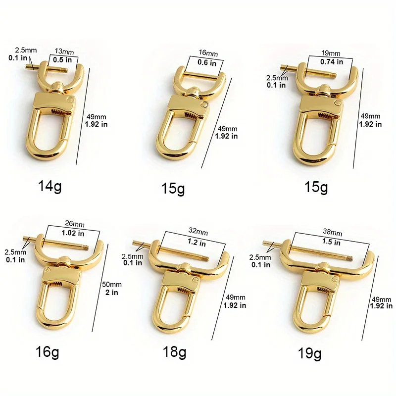 2PCS 13/16/19/25/32/38mm Metal Removable Hook Trigger Clip Belt Buckle Hook Easy Repair Leather Craft Bag Belt Screw Carabiner