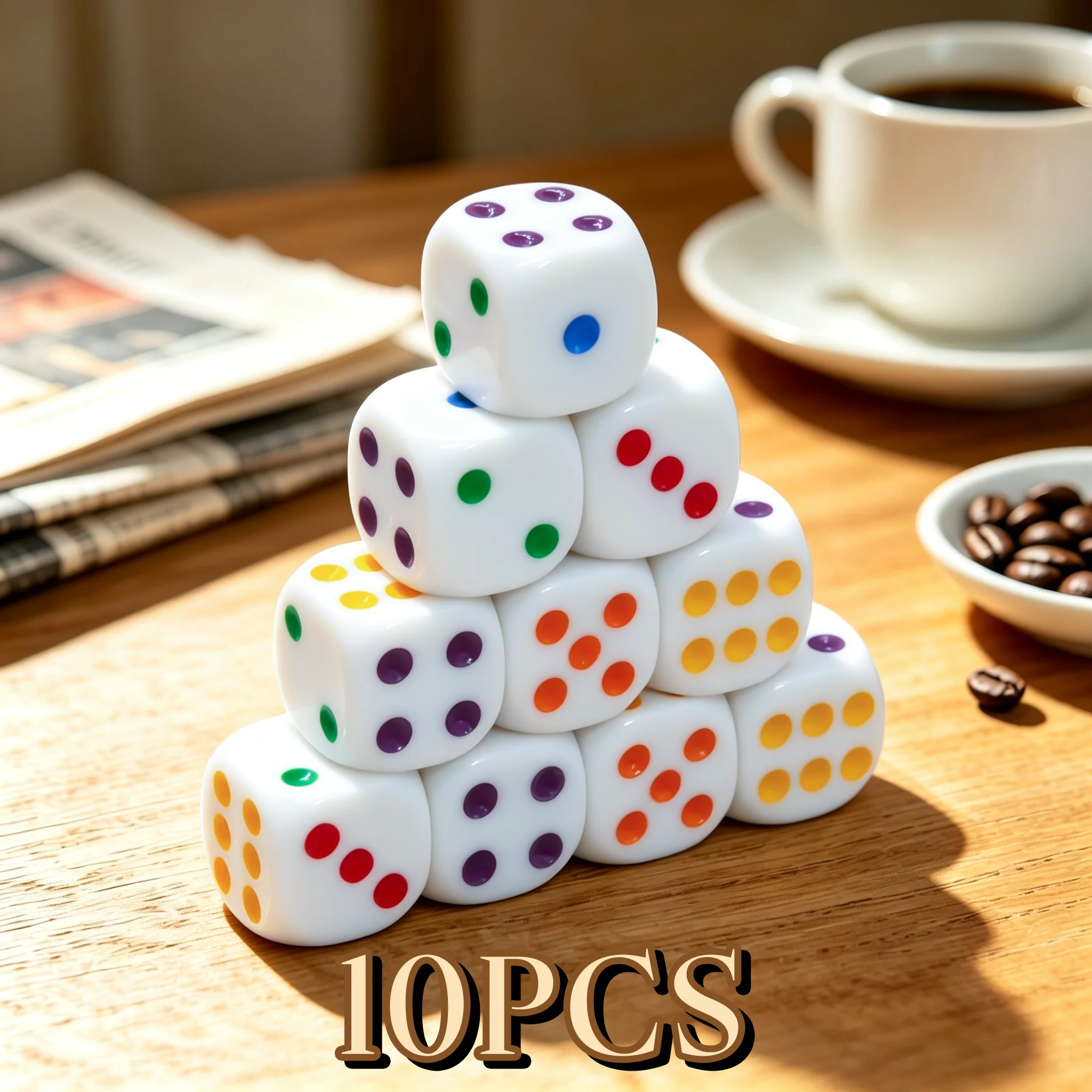 10Pcs Acrylic Dice Set, White D6 Dice with Colorful Dots for Board Games, Tabletop Games & Perfect Gift for Friends