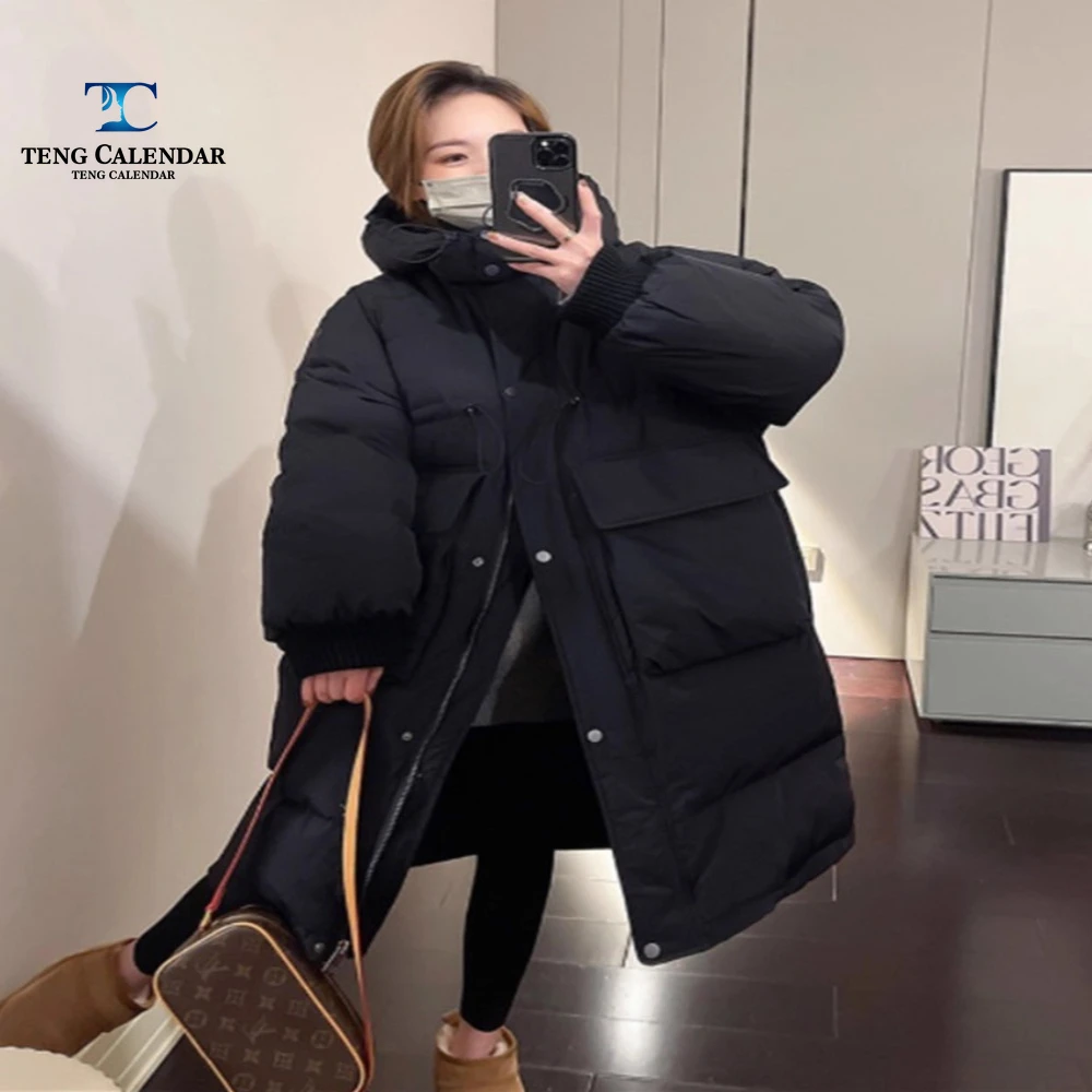 겨울 다운 재킷, 한국식 루즈핏 다용도 두꺼운 중장기 화이트 덕 다운 재킷, 여성용 2024 신모델