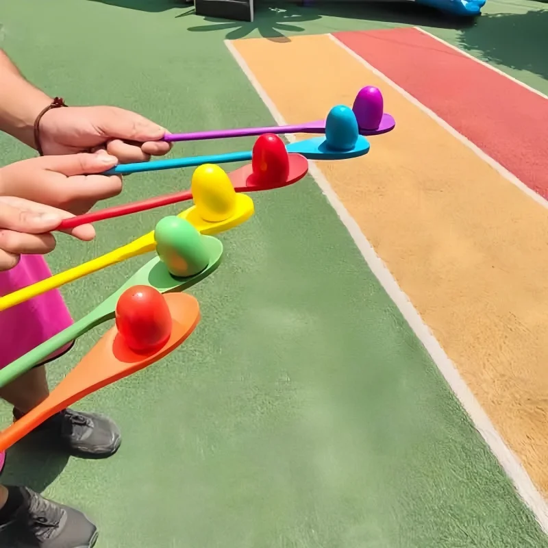 Cuchara de entrenamiento de equilibrio de aprendizaje temprano, juguete Montessori de 6 piezas, juego de carreras de huevo, cuchara de equilibrio de madera, entrenamiento de sentido, juguete al aire libre, regalo