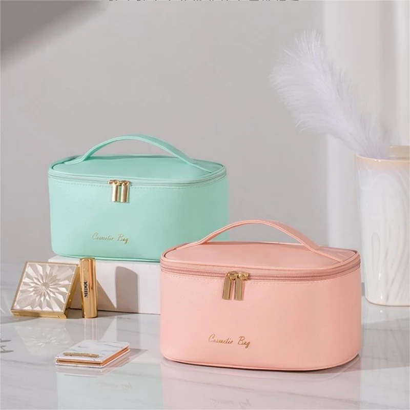 New Cross Pattern PU Leather Cosmetic Bag Waterproof Storage Toiletry Portable Travel Organizer Multifunctional Makeup Bag