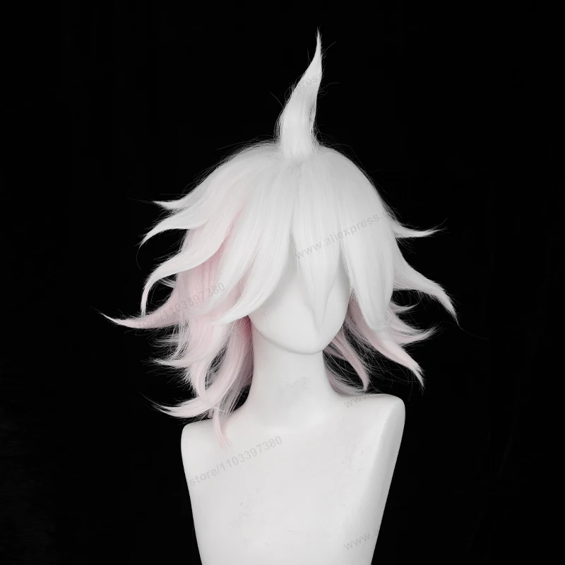 Nagito Komaeda Cosplay Wig 37cm Short Pink White Gradient Hair Anime Cosplay Heat Resistant Synthetic Wigs