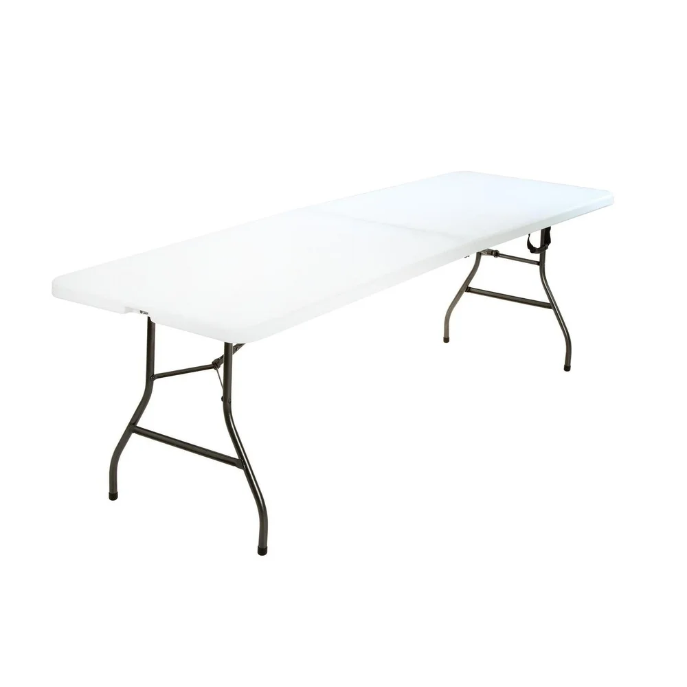 Mesa dobrável de 8 pés, à prova d'água, fácil limpeza, portátil, uso interno e externo, estrutura de aço resistente, design que economiza espaço
