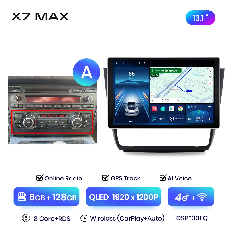 Junsun 13,1 inch QLED Android draadloze CarPlay autoradio voor BMW 1-serie E87 E81 E82 E88 2004-2011 Intelligent Systems DSP