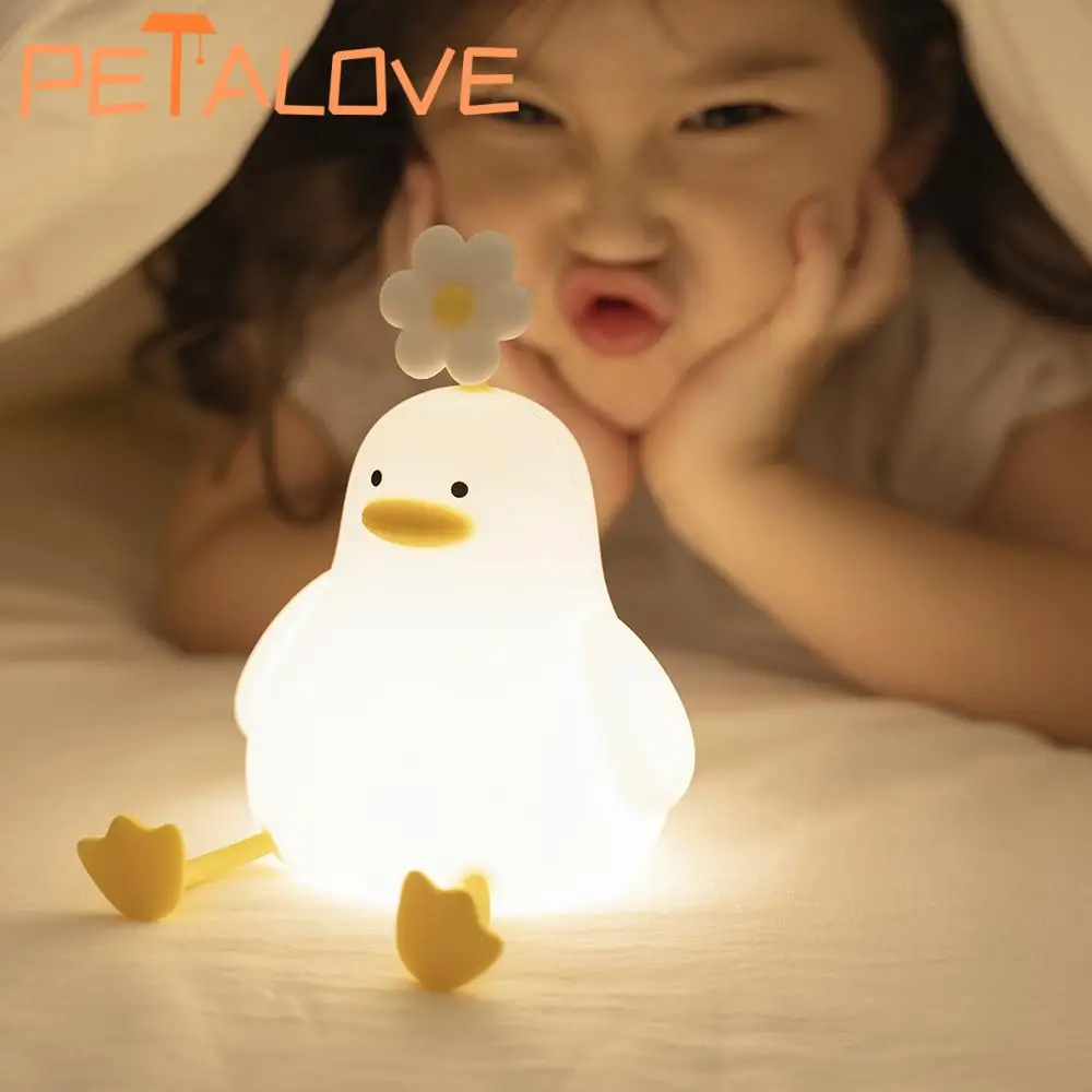 Tap Control Duck Night Light 3-level Brightness Large Battery Alarm Clock Comfortable Soft Save Light For Children Cute Gift