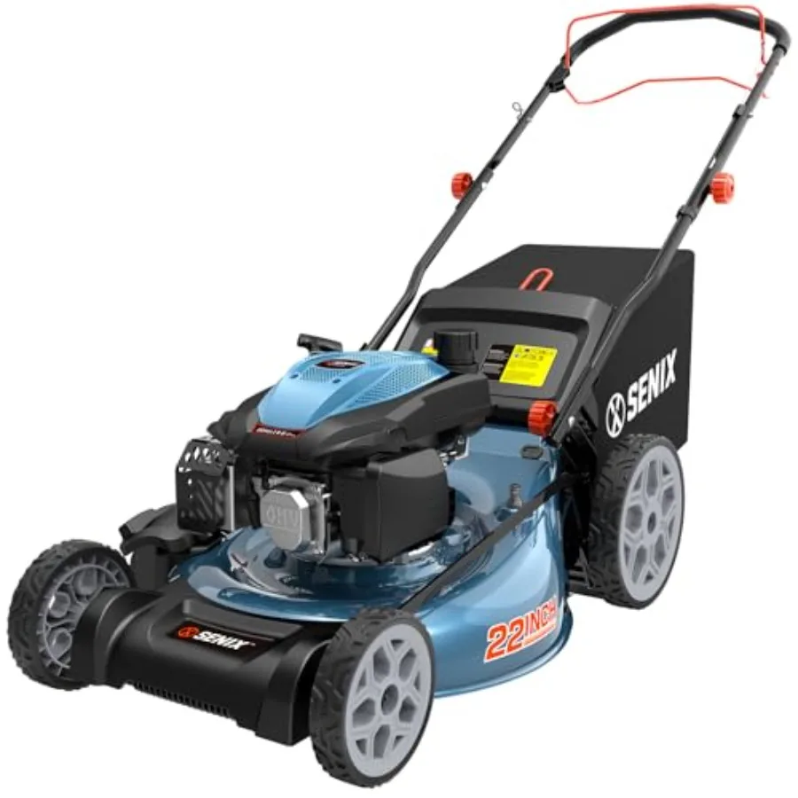 

For yard use: steel deck green 3-in-1 gas lawn mower with mulching bagging side discharge 6-position height adjustment rear-whe