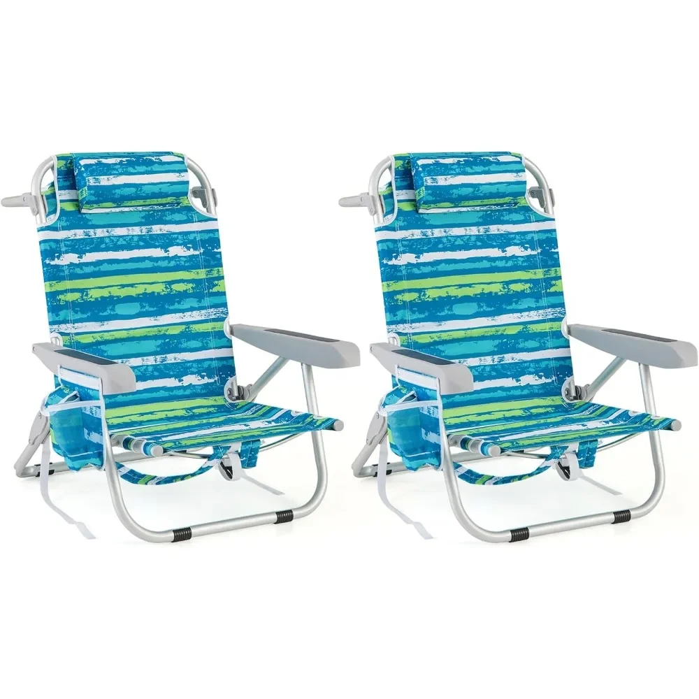 

"Beach Chair, 2 Pack 330lbs Folding Backpack Beach Chairs – 5 Positions, Storage Pockets, Towel Bar & Headrest for Adults"