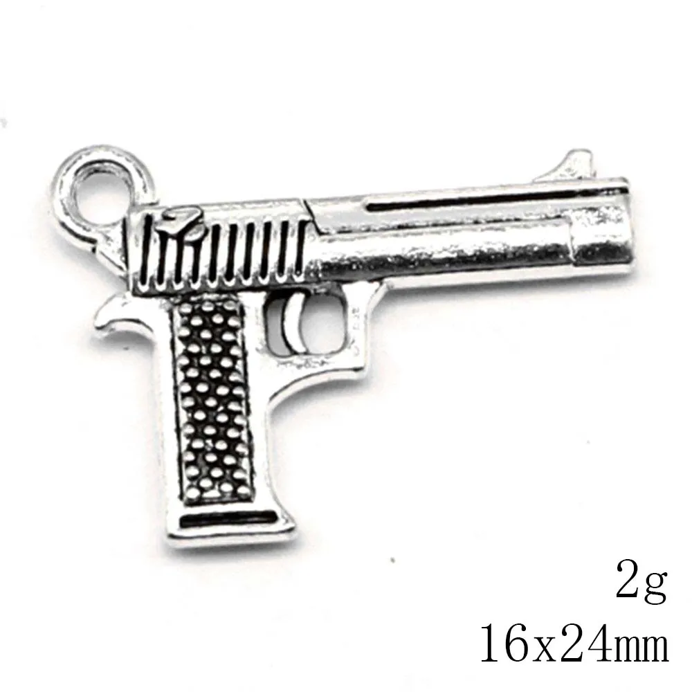 5pcs 16x24mm Pistol Charms Pendants For Jewelry Making Craft Jewelri For Woman Antique Silver Color