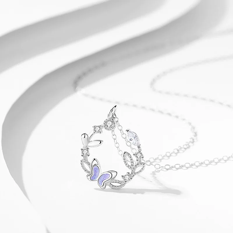 VOQ Silver Color Butterfly Zircon Necklace for Women Sweet Jewelry Gifts Wholesale