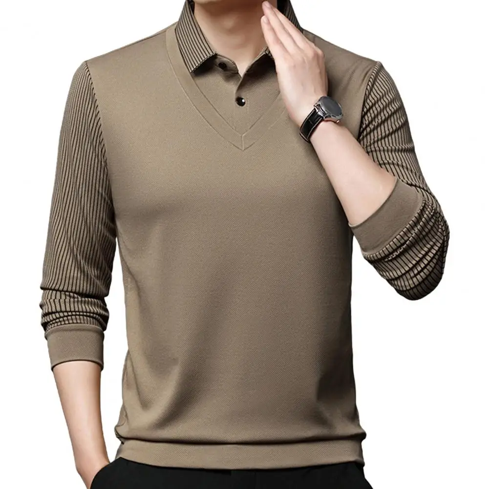 Men Plush Lined Top Plush Lined Formal Business Shirt for Mid-aged Turn-down Collar Office Wear Winter Top